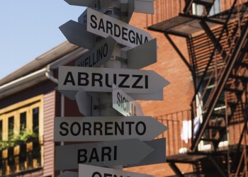 Signpost to Italian cities, North End, 'Little Italy', Boston, Massachusetts, USA